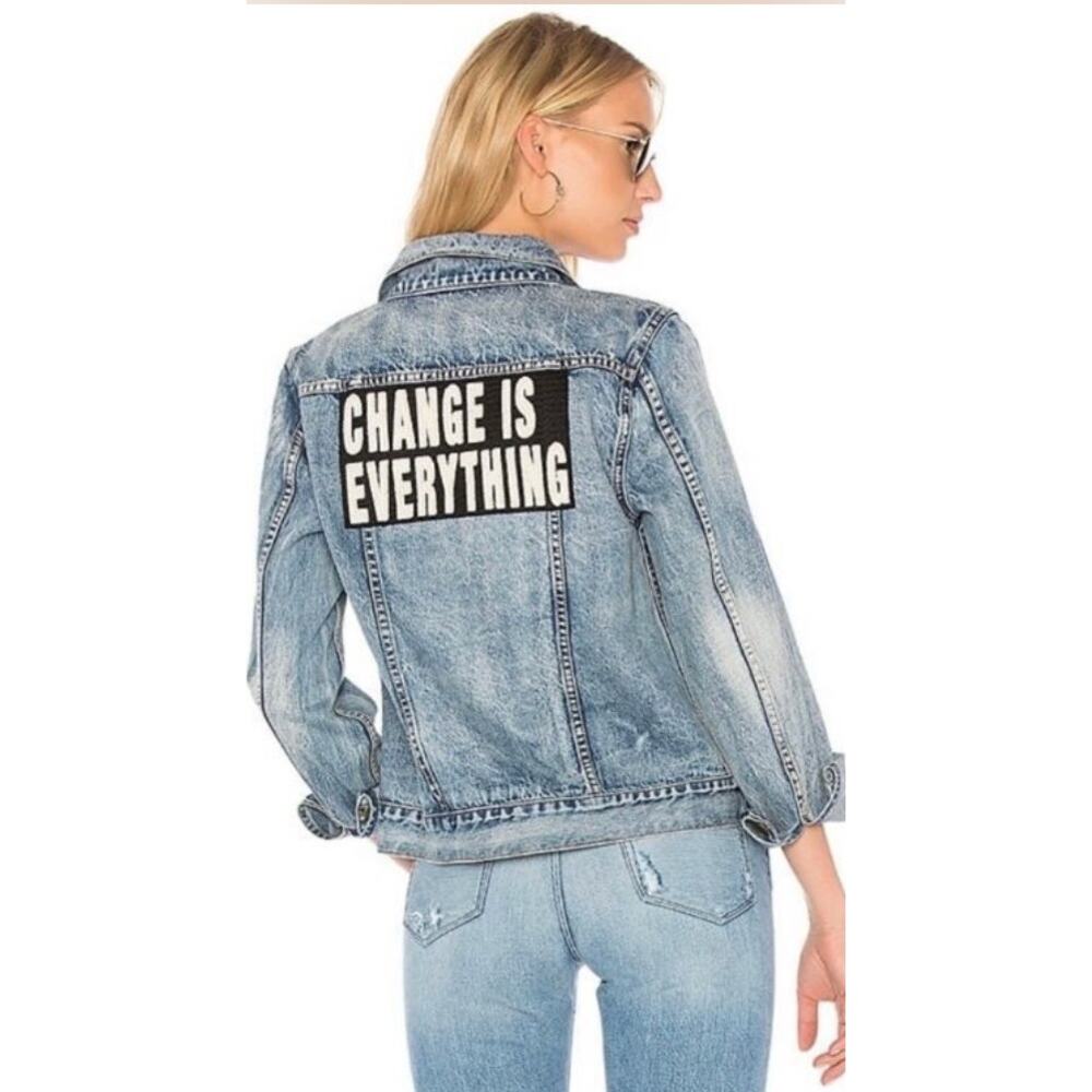 PAM & GELA Statement Denim Embroidered Jacket with‎ Rhinestone Eagles Size Small
